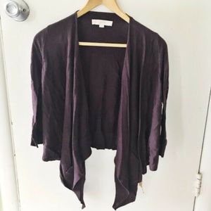 Ann Taylor LOFT Womens Cardigan Sz XS Purple Sweater Open Front Drape Wool